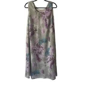 K Woman Petite Vintage 90s 16WP Floral Fairy Cottage Green Purple Maxi Dress‎